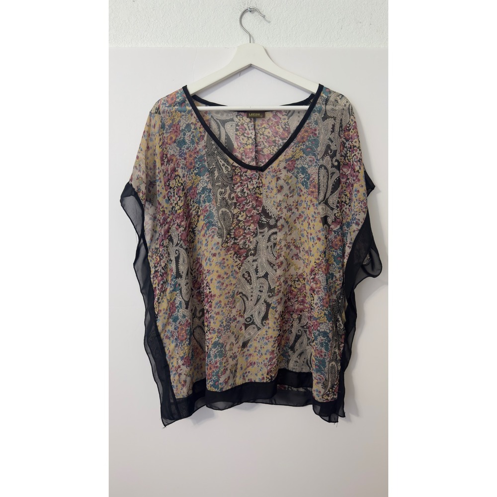 Lavish Maternity Blouse L Multicolor Paisley Floral Sheer Poncho Boho Whimsigoth